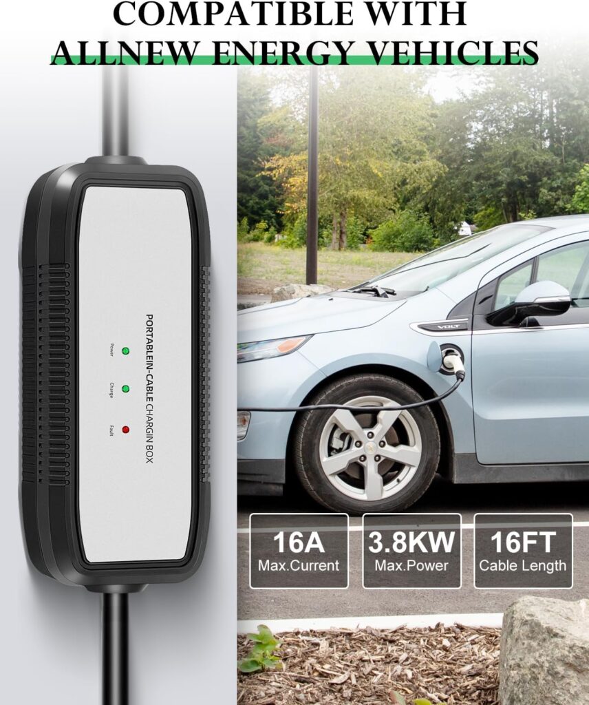 BoardRoad Level 1+2 Portable EV Charger, 16 Amp 120V or 240V Electric Vehicle Portable Charger with 16FT Cable, Home EV Charging Station for J1772 Electric Cars, NEMA 6-20  NEMA 5-15 Plug