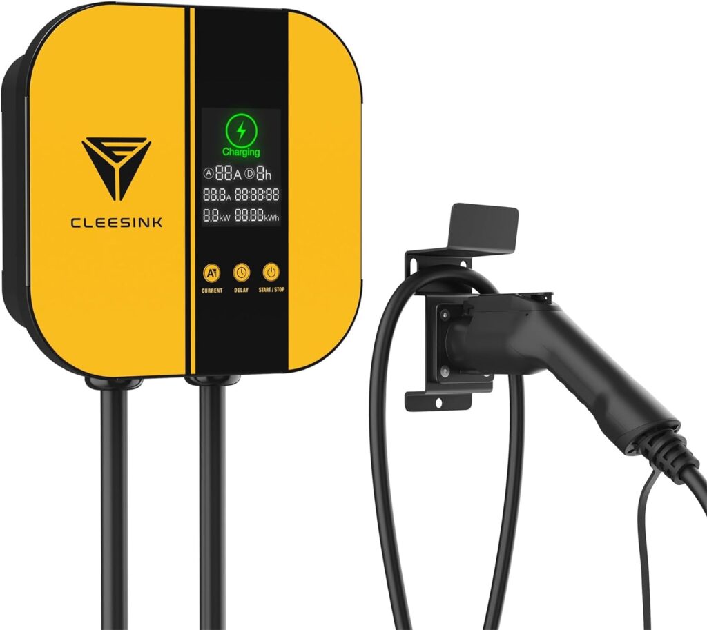 CLEESINK Level 2 EV Charger - 40 Amp EV Charger Level 2, 240V Electric Vehicle Charging Stations, NEMA 14-50 EVSE Level 2 Charger, 23ft Cord Electric Car Charger, UL, Yellow