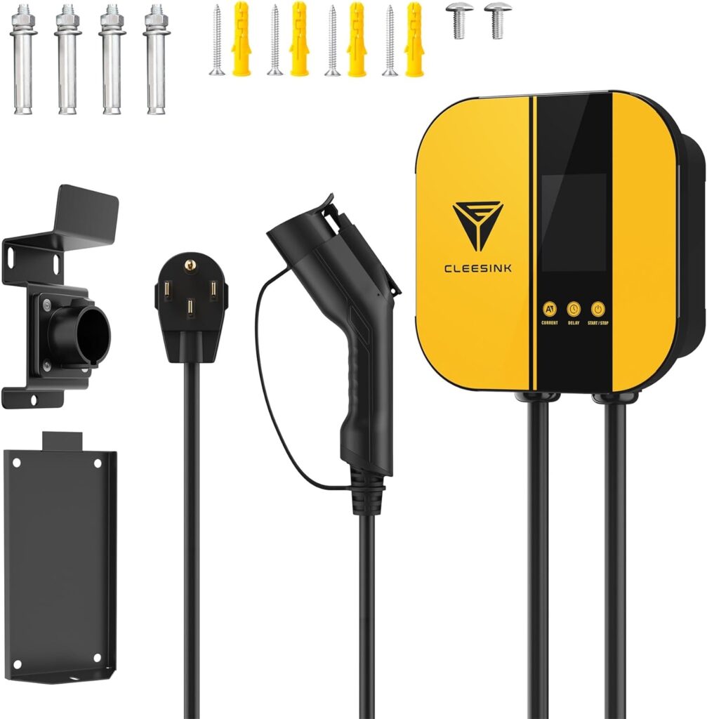 CLEESINK Level 2 EV Charger - 40 Amp EV Charger Level 2, 240V Electric Vehicle Charging Stations, NEMA 14-50 EVSE Level 2 Charger, 23ft Cord Electric Car Charger, UL, Yellow