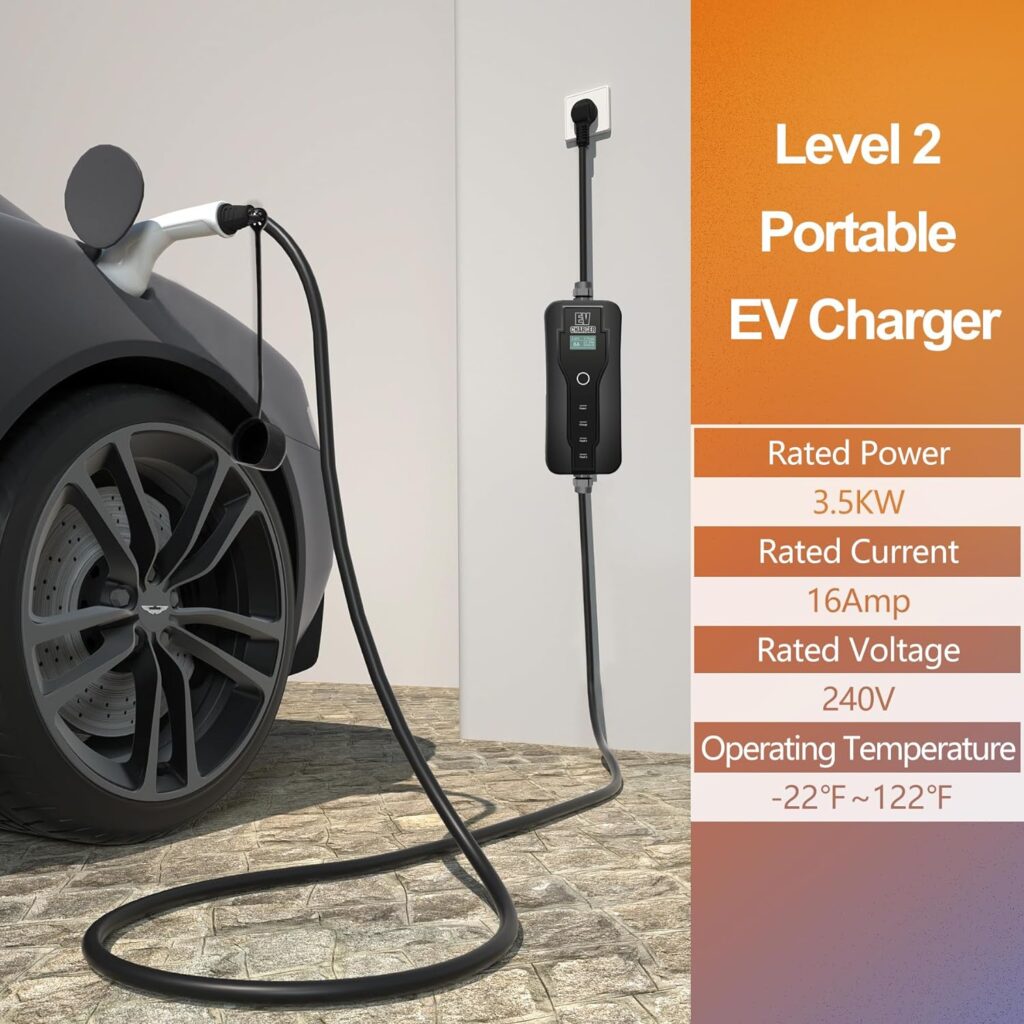 Convitex EV Charger Level1/ 2 Type 1, 3.5KW 16Ft 240V Electric Car Charger,8/10/13/16A Adjustable Current, NEMA 6-20P Plug/5-15 Adapter, IP65 EV Charging Station for SAE J1772 Portable EV Charger