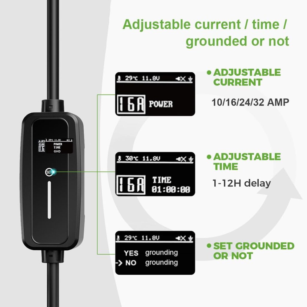 Electric Vehicle EV Charger 10/16/24/32Amp 95-270V Level 1  Level 2 Vehicle Charging Station with 16ft Extension Cable NEMA 14-50 Plug Indoor/Outdoor Electric Car Portable Charger UL Certified