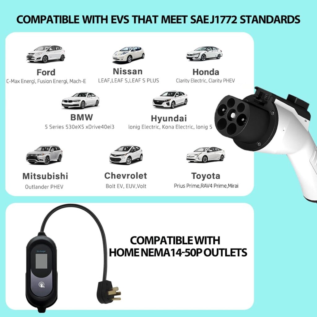 EV Charger, 16Amp 110V/240V Portable Level 1 Level 2 Electric Vehicle Charging Station with NEMA 6-20 Plug  NEMA 5-15 Adapter for J1772 Electric Cars