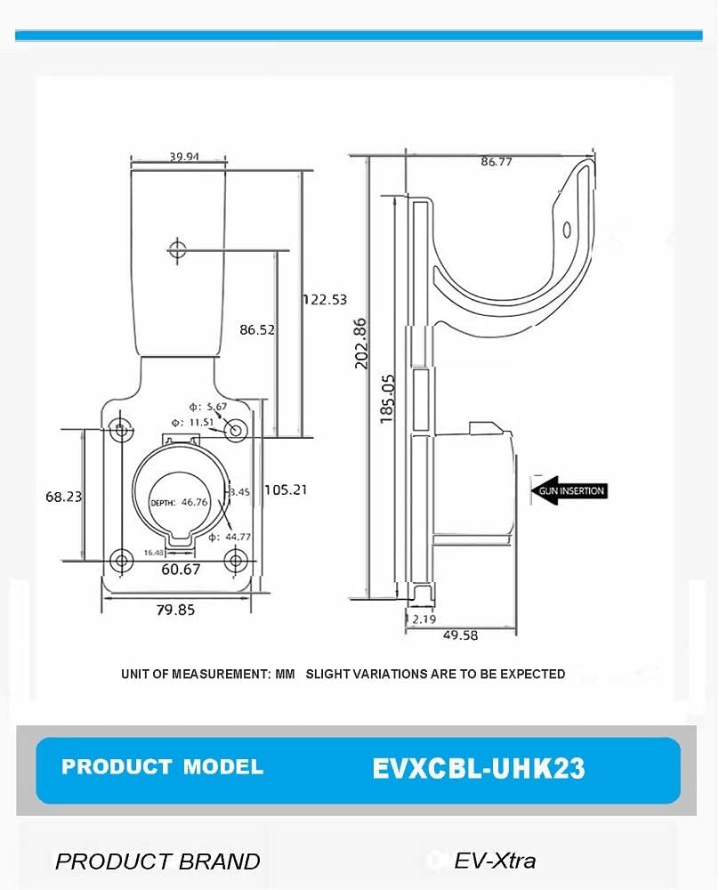 EV Charger Combined U-Shaped Cable Holder and J-1772 Plug Holster for Home or Commercial Level 2 Electric Vehicle Chargers Black