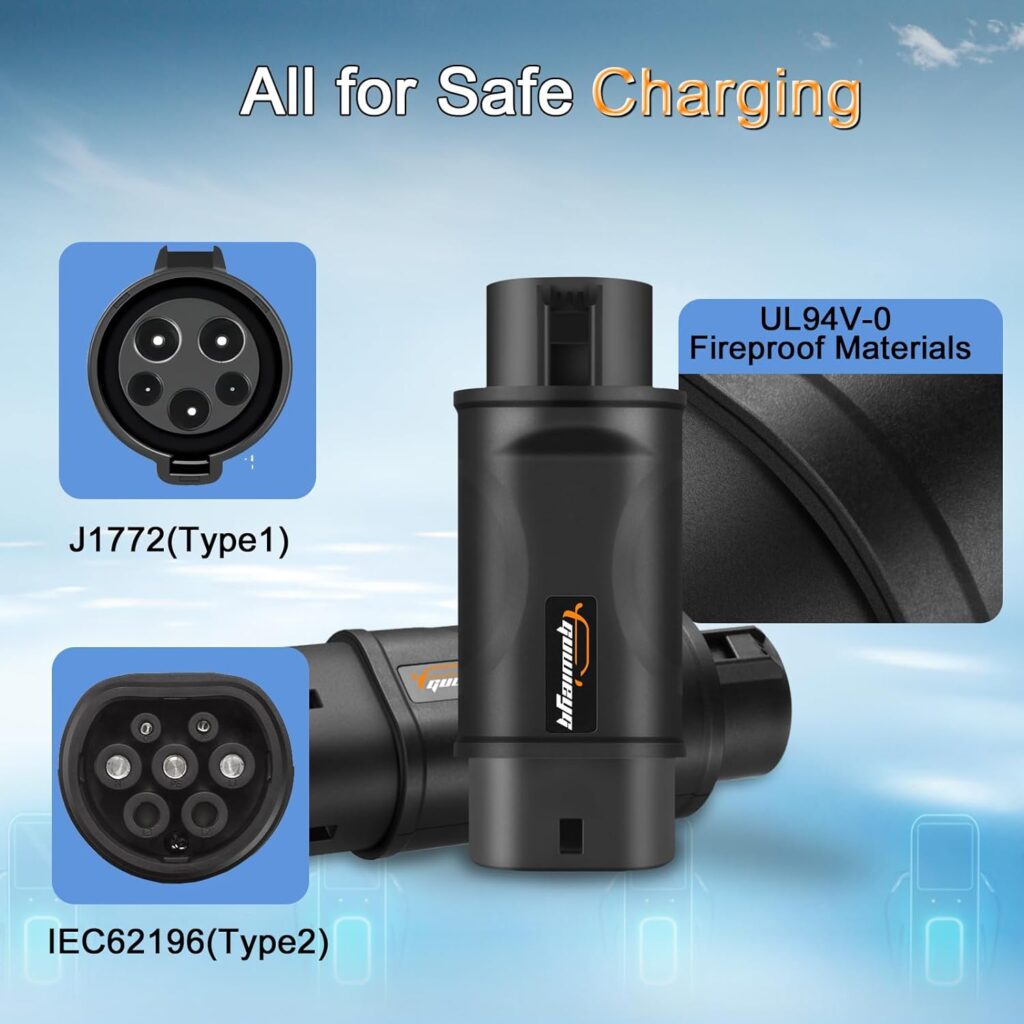 EV Charger Connector Type 1 to Type 2 Adapter Electric Vehicle Charging Adapter SAE j1772 to IEC62196 EV Charging Adapter