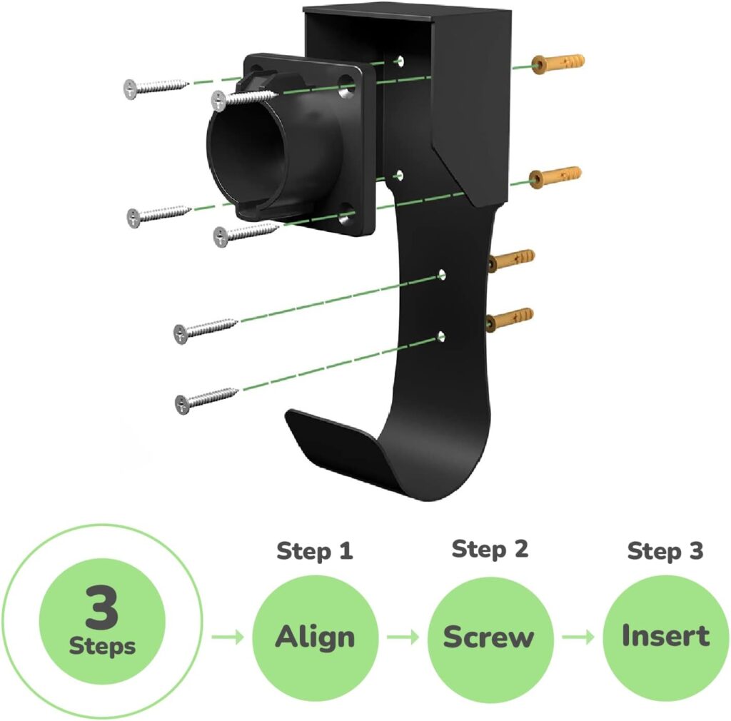 EV Charger Connector/Nozzle Holster Dock, J-Hook Cable Hanger Cable Management Wall Mount for SAE J1772 Connector, Made Out of Heavy Duty Steel and Strong ABS Material