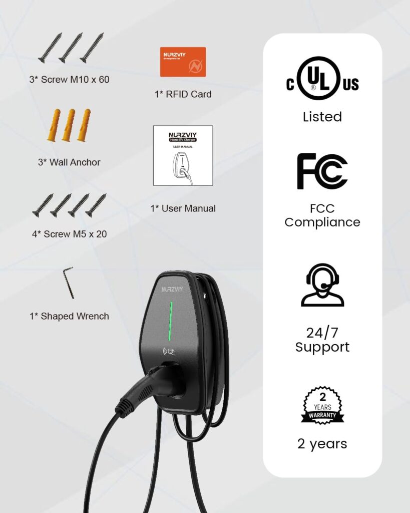 EV Charger for Home 48 Amp NURZVIY Plug-in Electric Vehicle Charging Station Smart EV Charger, NEMA 14-50 Plug-in Level 2 WiFi/Bluetooth Enabled EVSE, Plug and Play