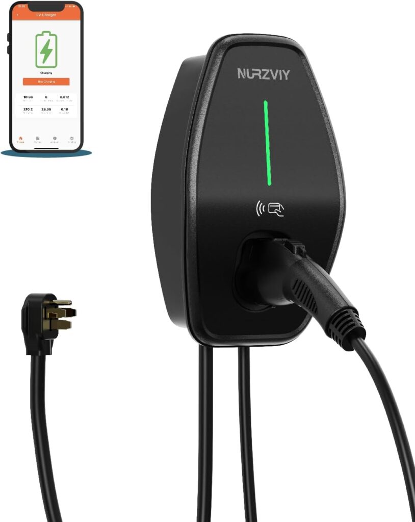 EV Charger for Home 48 Amp NURZVIY Plug-in Electric Vehicle Charging Station Smart EV Charger, NEMA 14-50 Plug-in Level 2 WiFi/Bluetooth Enabled EVSE, Plug and Play