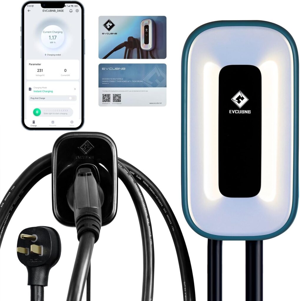 EV Charger Level 2, Ultra Compact, Up to 50 Amp Charging Station for Home, 240V EVSE, NEMA 14-50 Plug(4-Prong) or Hardwired, Indoor/Outdoor, 23Ft Cable Level 2 EV Charger