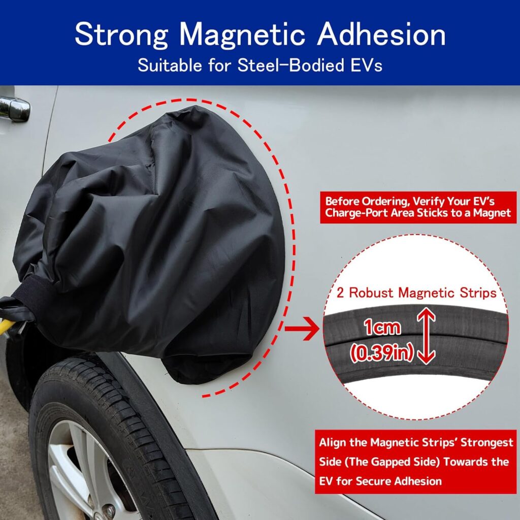 EV Charger Port Cover, Electric Car Charger Plug Cover, Outdoor Waterproof Winter Snow Rain UV All-Weather Protection, Magnetic Attachment, Suitable for Steel-Bodied Electric Vehicles