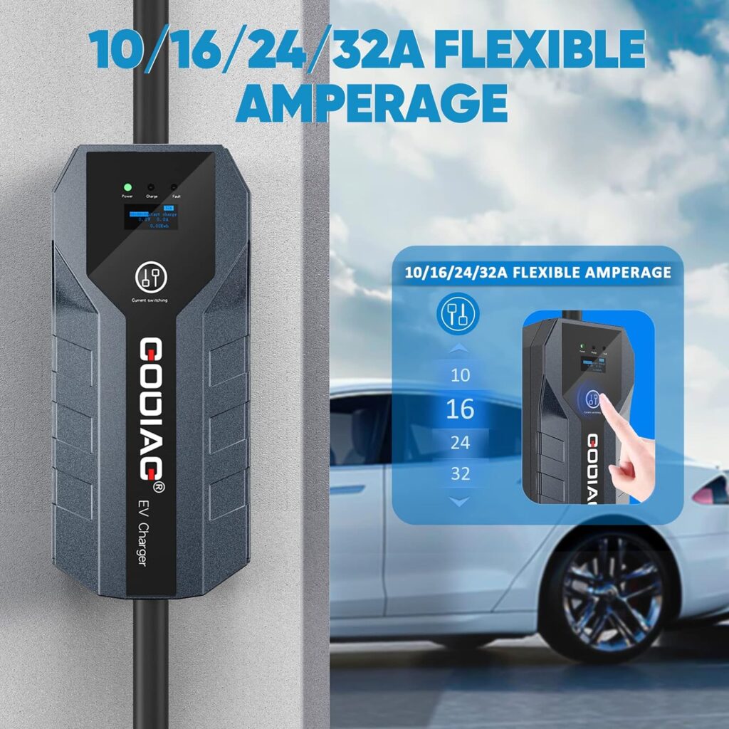 EV101 Portable EV Charger Level 1+2, 8/10/13/16Amp Adjustable Electric Car Charger, 110V-240V 3.5KW 20ft Plug-in Hybrid EV Charger