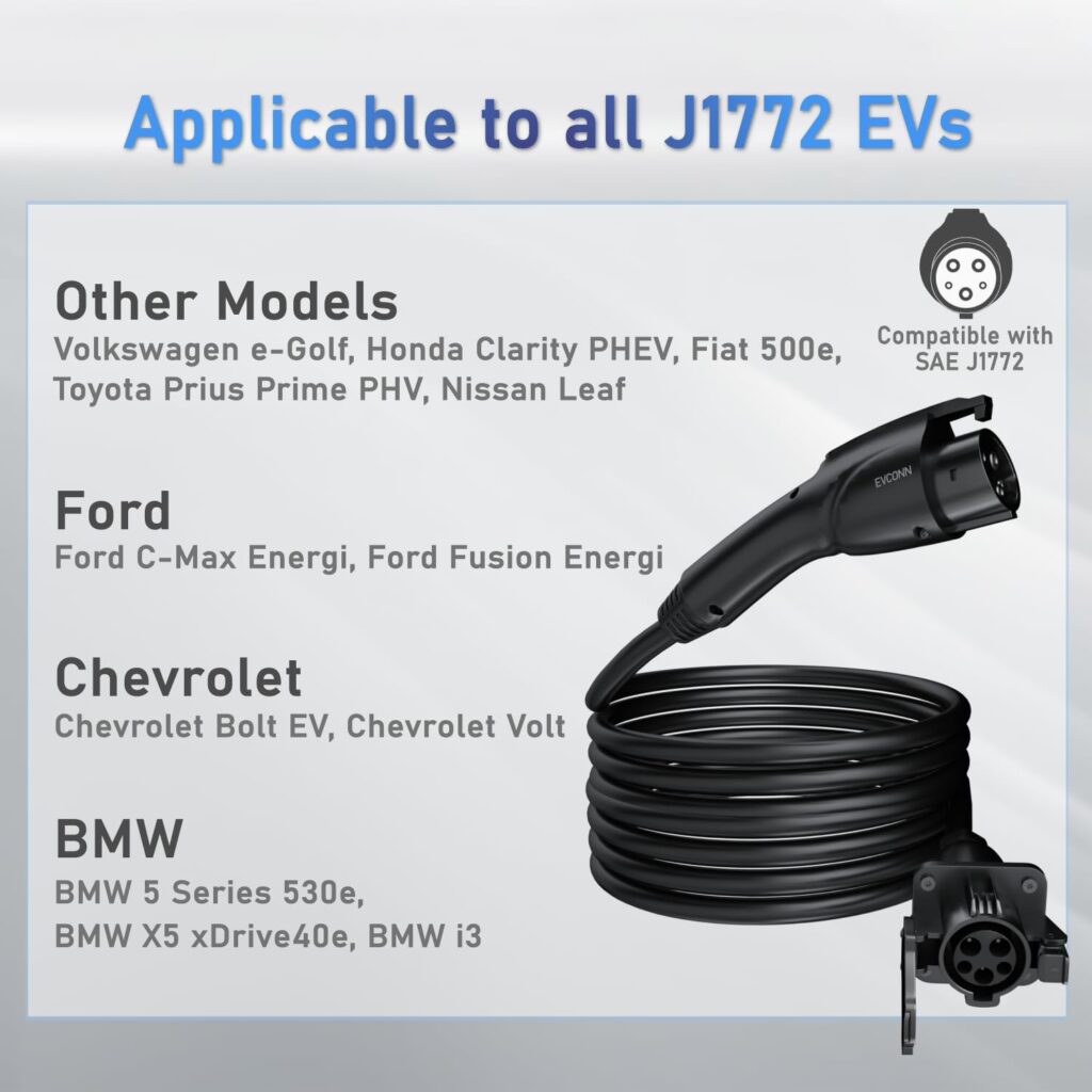 EVCONN J1772 Extension Cable, 20ft 40A 110V-240V EV Charger Extension Cable Compatible with All J1772 EV Chargers for Level 1/2 Stations with Carrying Bag