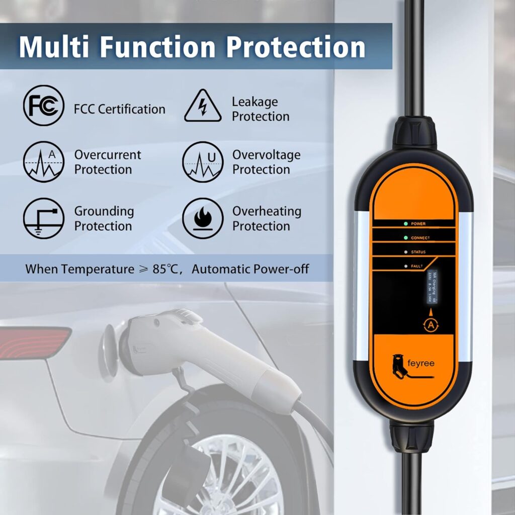 feyree Level 2 EV Charger,110-240V Home Flex Electric Vehicle Charging Stations with 18ft Extension Cord, EV Charger Overheating Protection Level 1-2 EV Charger NEMA 5-15 Adapter