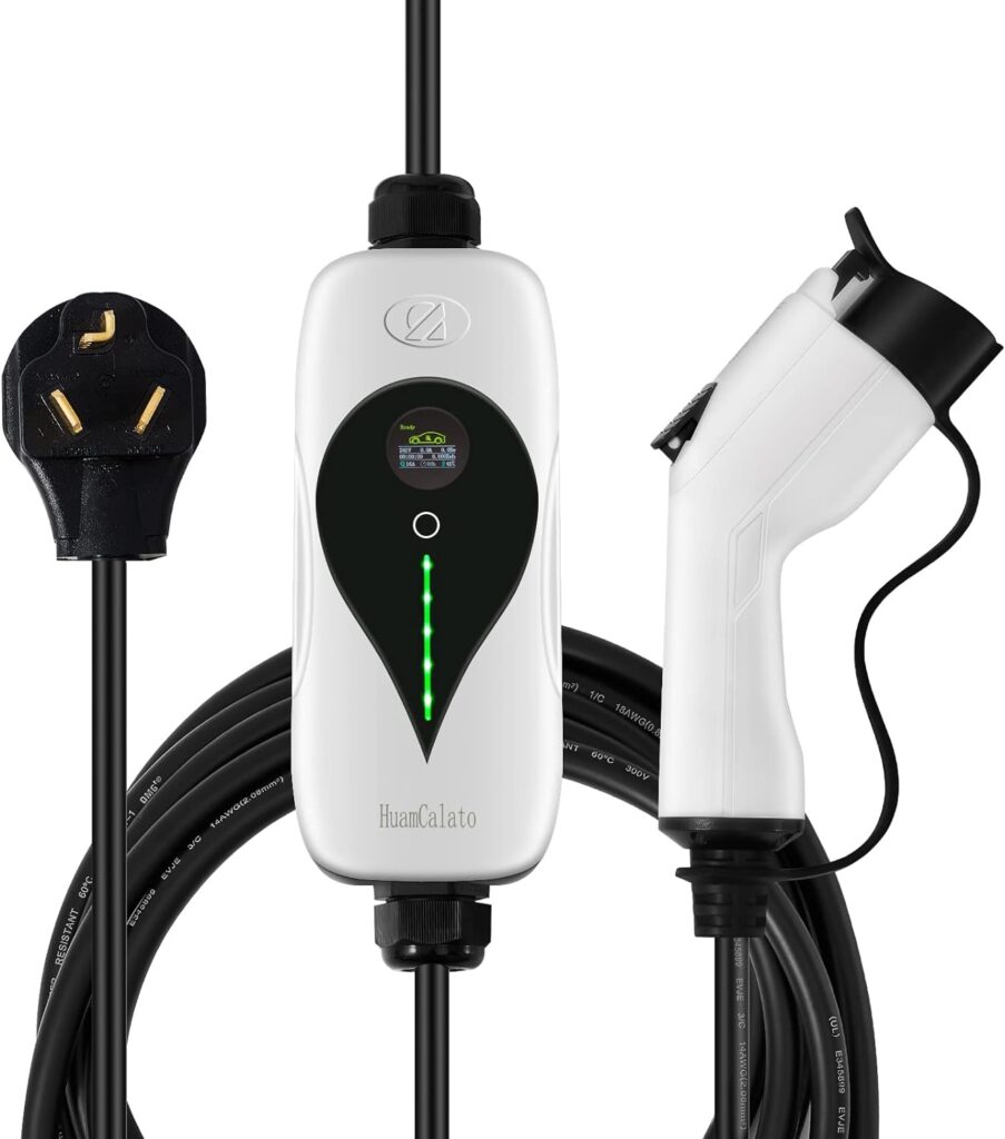 HuamCalato Portable Level 2 EV Charger with J1772 EVs, 32Amp, 260V, Charging Cable with NEMA 10-30 Male Plug Home Charging, Indoor/Outdoor ev Charge Station Charge Gun