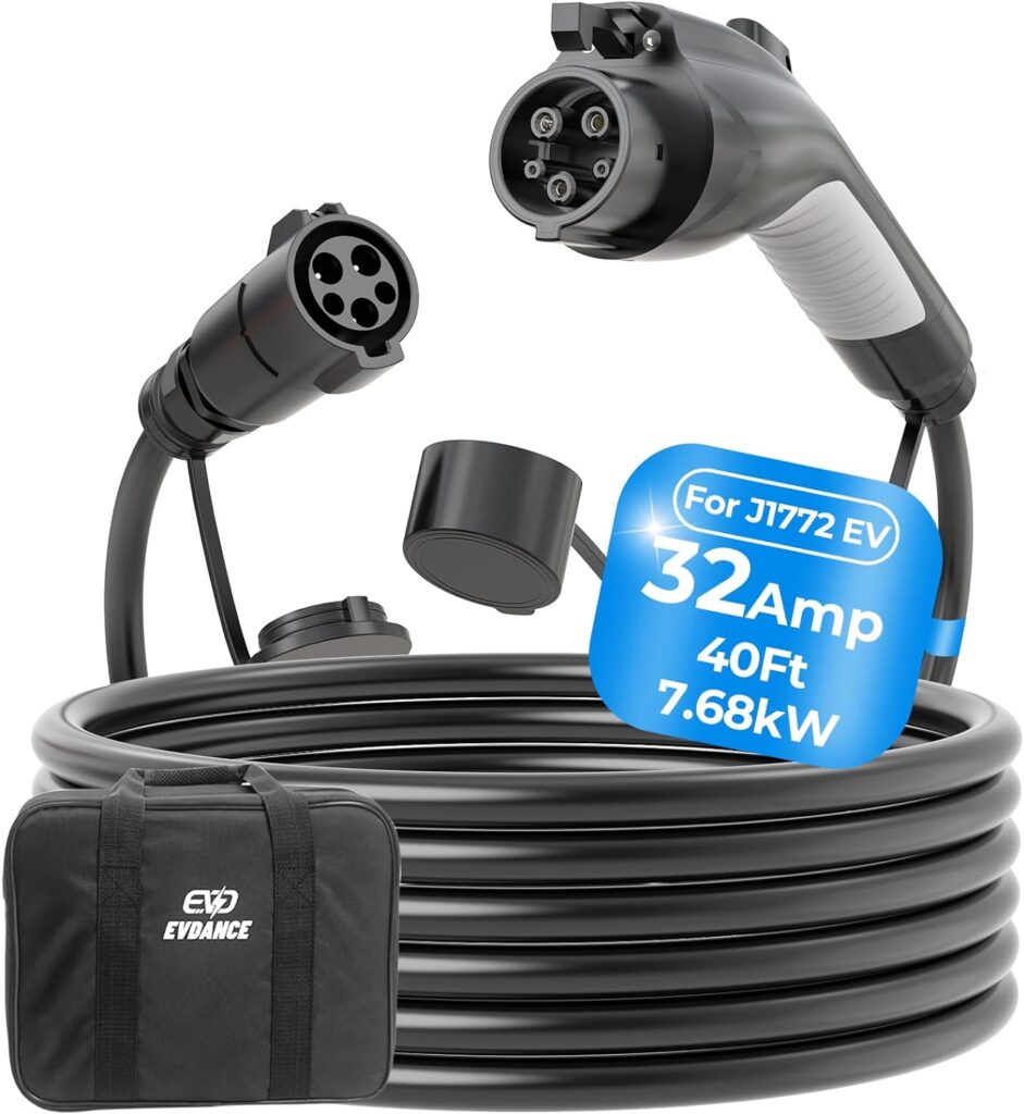 J1772 Extension Cable, 32Amp 40Ft EV Charger Extension Cord Compatible with Level 1 Level 2 SAE J1772 EV Chargers, 110V-240V EV Extension Cord with Carrying Bag, IP66 EV Charger Extension Cable