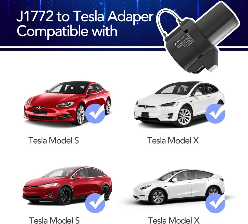 J1772 to Tesla Charger Adapter 80AMP /110V-250V AC Maximize EV Charging Options Compatible with Tesla Model 3, Y, S, X for Level 1 Level 2 Charging Stations SAE Fast Charging (with Charger Lock)