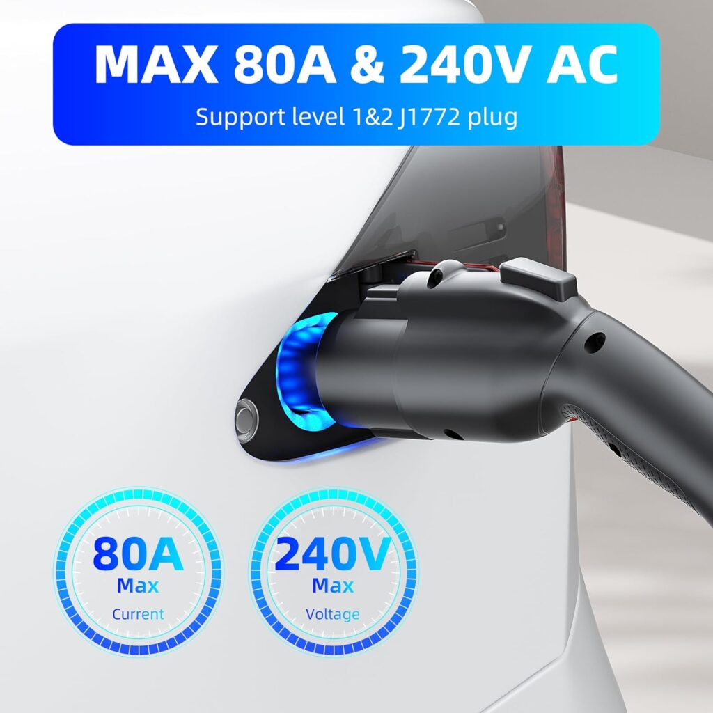 J1772 to Tesla Charger Adapter for Tesla Model 3/Y/X/S, 80AMP 250VAC Fast Charging Adapter Support ChargePoint/EVgo/Blink Level 12 Charging Station, SAE J1772 EV Adapter for Tesla Owner Only