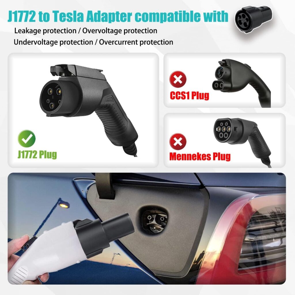 J1772 to Tesla Charging Adapter 60 Amp / 250V AC Compatible with SAE J1772 EV Charger Adapter to Tesla Model 3, Y, S, X