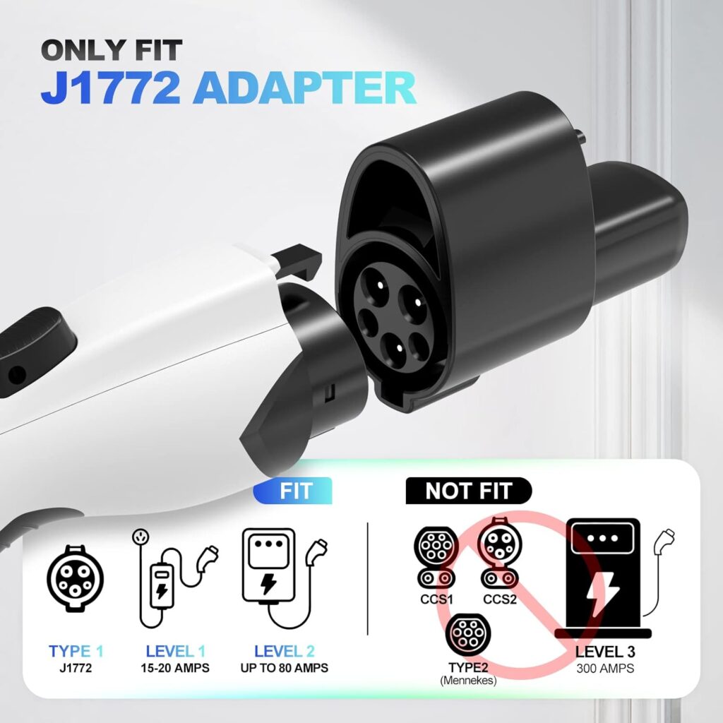 J1772 to Tesla Charging Adapter - EVDANCE Tesla Charger Adapter for Tesla Model 3 Y S X Charging Adapter 80 Amp/ 240VAC [Safety Certified] Portable Outdoor SAE J1772 EV Adapter for Tesla Owner Only