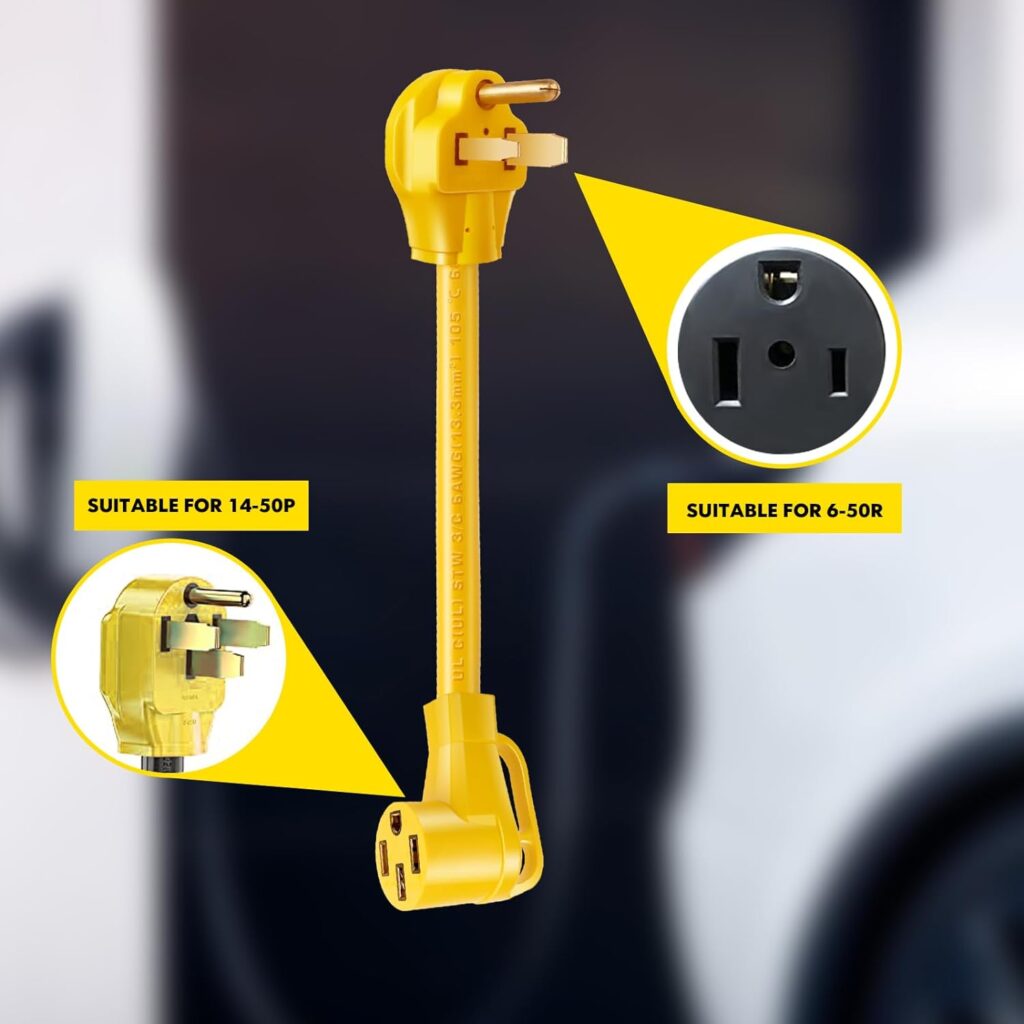 JIUWFOX NEMA 6-50P to 14-50R EV Charger Adapter for Tesla EV Charger Level 2, 50 Amp Welder Plug 3 Prong to 4 Prong Outlet