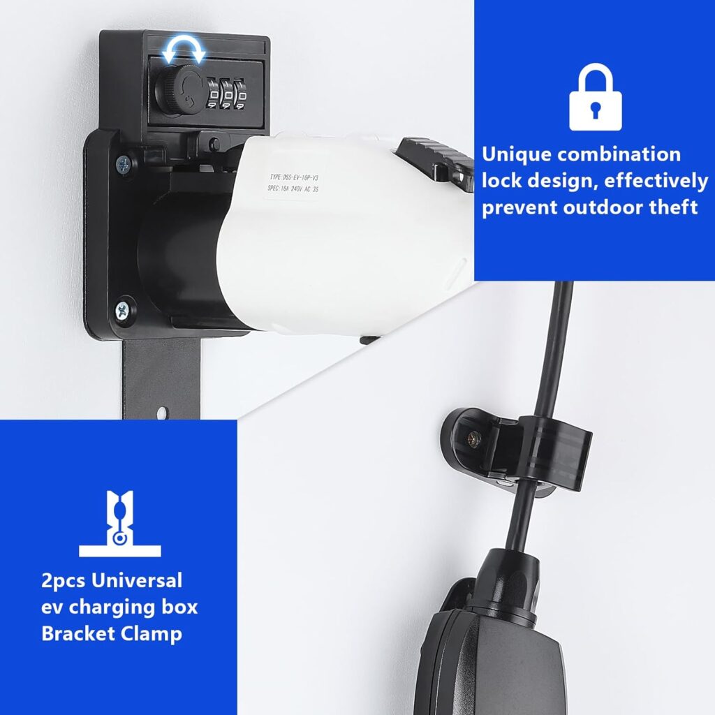 LCGP Electric Vehicle Charger Holder, Upgraded Combination Lock for All J1772 and Tesla Chargers with Two Adjustable Charging Box Holders, Mobile Charger Wall Mount