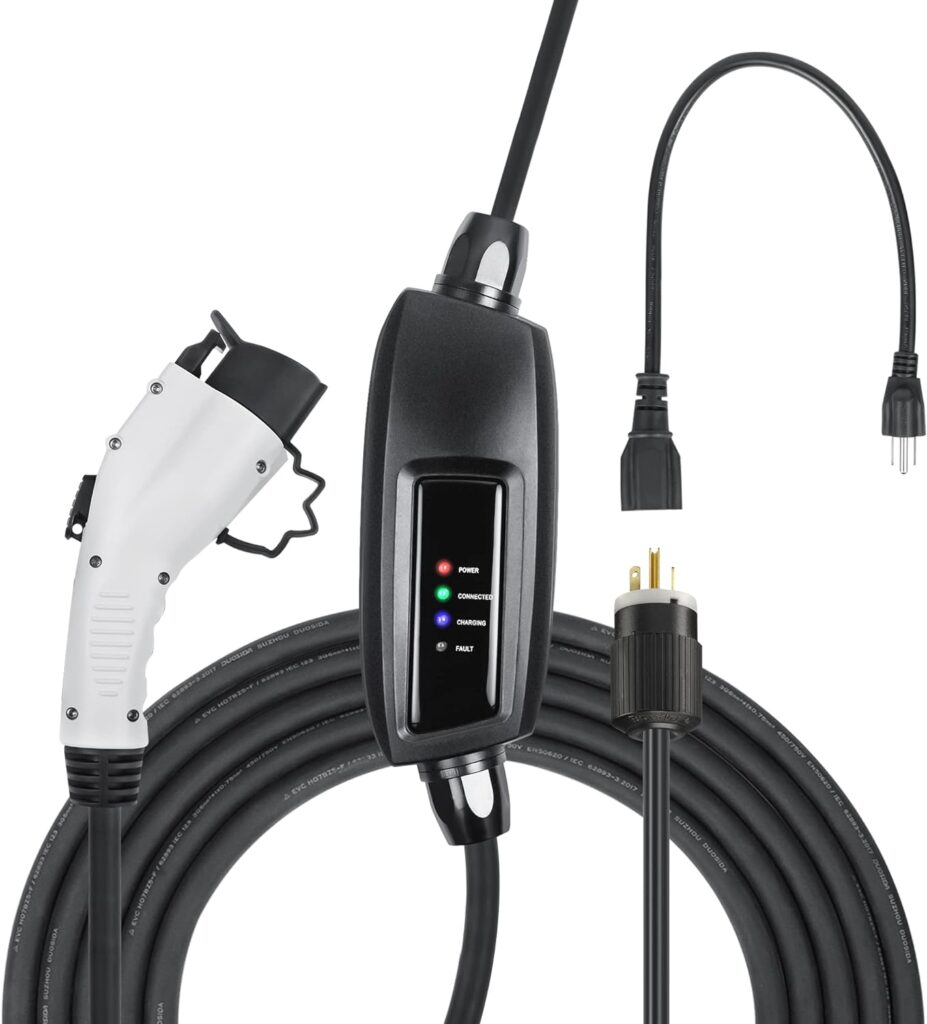 Lectron 110V 16 Amp Level 1 EV Charger with 21ft Extension Cord J1772 Cable  Nema 5-15 Plug