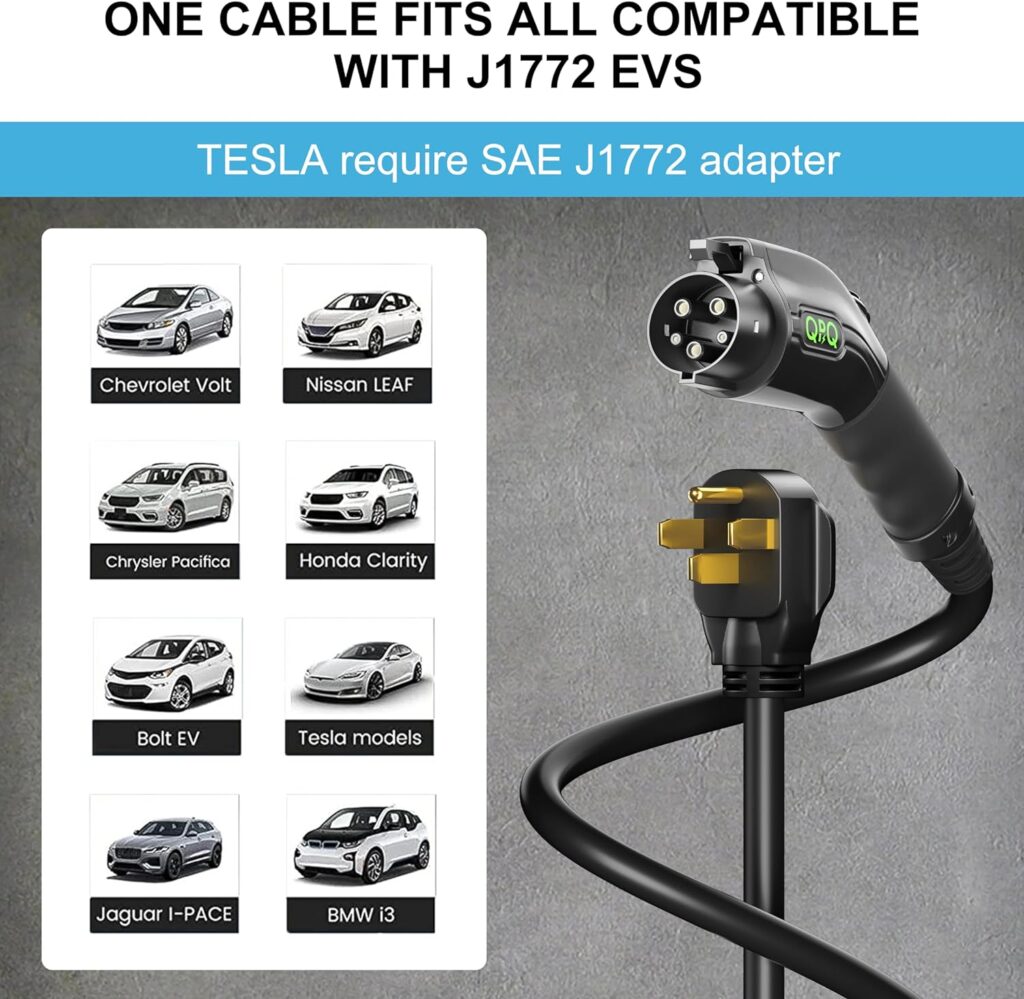 Level 1-2 EV Charger 40 Amp Portable Electric Car Charger, 110-240V Electric Vehicle Charging Stations with NEMA 14-50 Plug Adapter for J1772, Vehicle Home Charger with 25 FT Cable