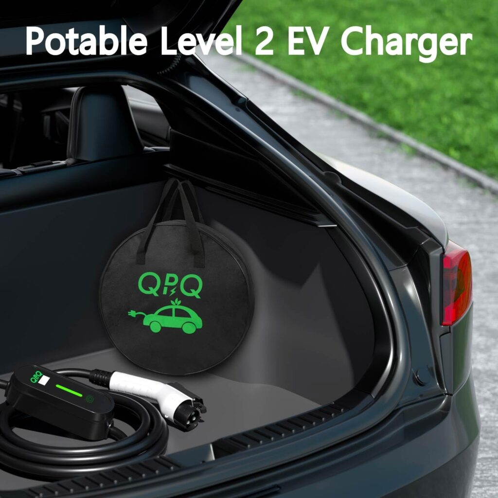 Level 1 Level 2 EV Charger, 16Amp 110v-240V Portable Electric Car Charger 25FT with NEMA 6-20 Plug  NEMA 5-15 Adapter for J1772, Home EV Charging Station with Adjustable Amp Delayed Timer