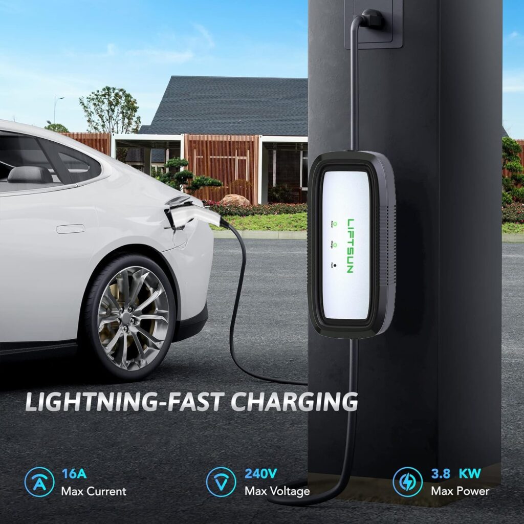 Level 1+2 EV Charger, 16 Amp 120V or 240V, Portable Electric Vehicle Charger with 21Ft Charging Cable NEMA 6-20 Plug NEMA 5-15P Adapter, Plug-in Home EV Charging Station for SAE J1772 EVs