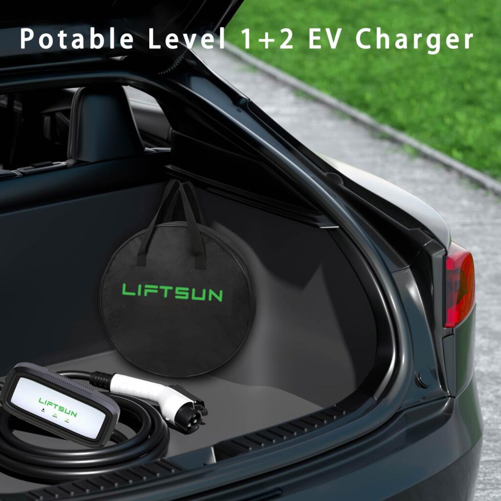 Level 1+2 EV Charger, 16 Amp 120V or 240V, Portable Electric Vehicle Charger with 21Ft Charging Cable NEMA 6-20 Plug NEMA 5-15P Adapter, Plug-in Home EV Charging Station for SAE J1772 EVs