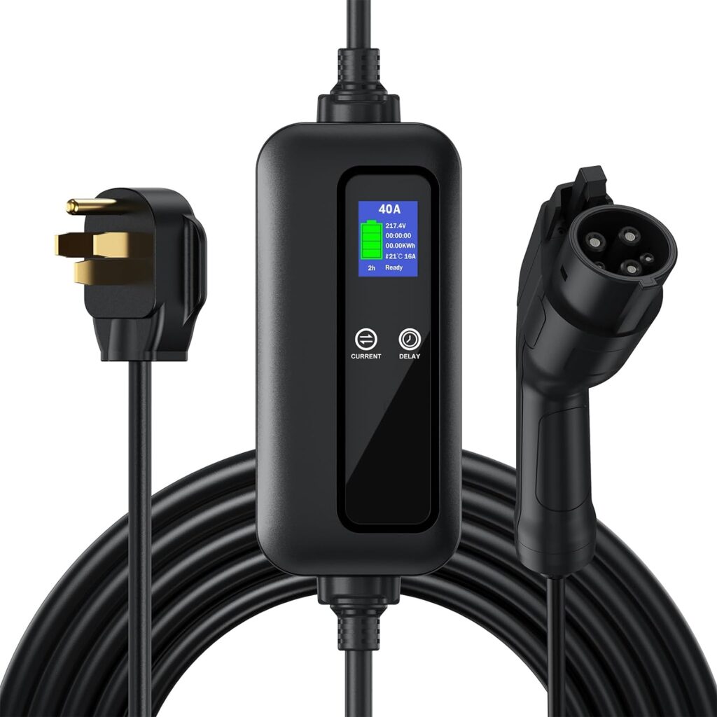 Level 2 Electric Vehicle (EV) Charger, 16/20/24/32/40Amp Adjustable Electric Car Charger, NEMA 14-50 EV Charger Plug, EV Charger Compatible All J1772 EVs, 25ft, 110/250v Level 2 EV Charger