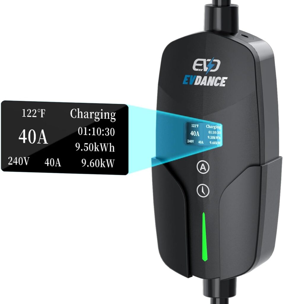 Level 2 Electric Vehicle EV Charger - EVDANCE 9.6KW 40 Amp Portable Fast EV Charger with 28 ft Cable, NEMA 14-50 Plug Scheduled Electric Car Charger for Home and Outdoor