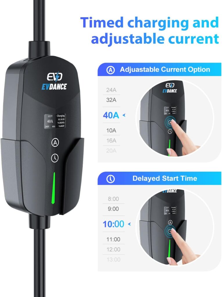 Level 2 Electric Vehicle EV Charger - EVDANCE 9.6KW 40 Amp Portable Fast EV Charger with 28 ft Cable, NEMA 14-50 Plug Scheduled Electric Car Charger for Home and Outdoor