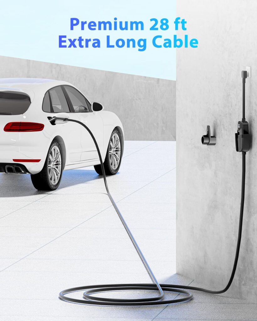 Level 2 Electric Vehicle EV Charger - EVDANCE 9.6KW 40 Amp Portable Fast EV Charger with 28 ft Cable, NEMA 14-50 Plug Scheduled Electric Car Charger for Home and Outdoor