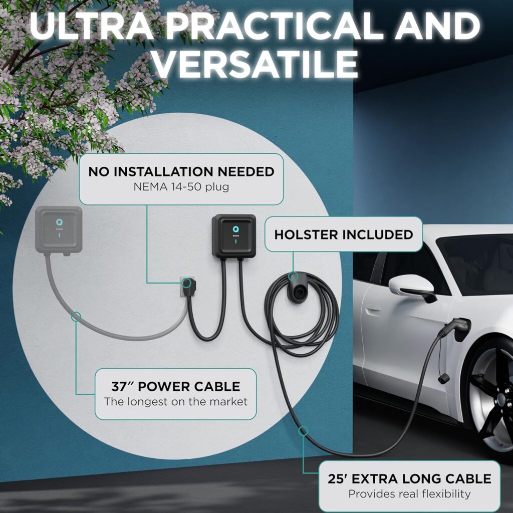 Level 2 EV Charger - 48 Amp EV Charger Level 2, 240V Electric Vehicle Charging Stations, EV Level 2 Charger NEMA 14-50/Hardwire EVSE Level 2 Charger, 25 Cord Electric Car Charger Energy Star/UL