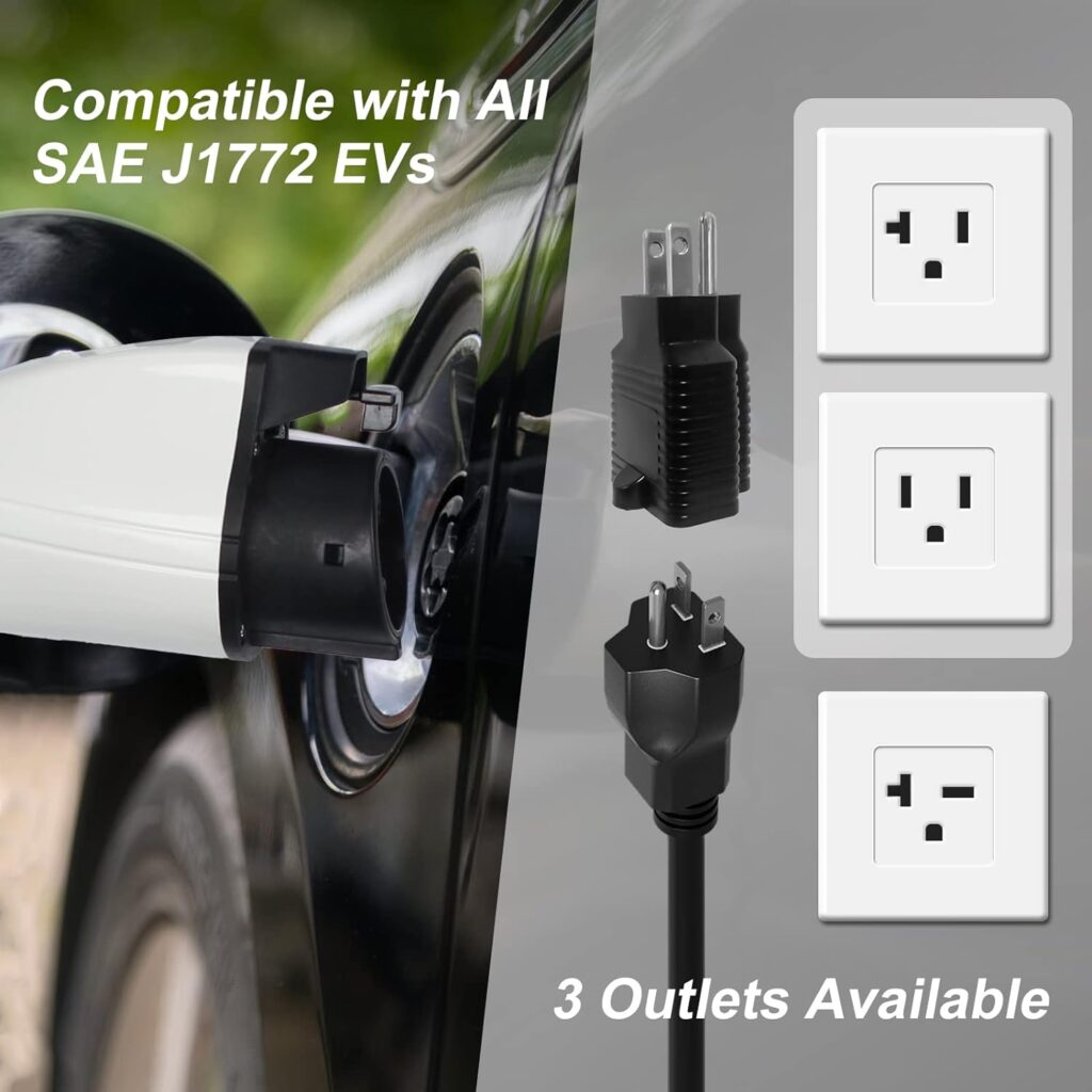 MEGEAR Skysword Ⅱ Level 1-2 EV Charger, 100-240V 16A 25FT Portable EVSE, NEMA 6-20 Plug with NEMA 5-15 Adapter Electric Vehicle Charging Station