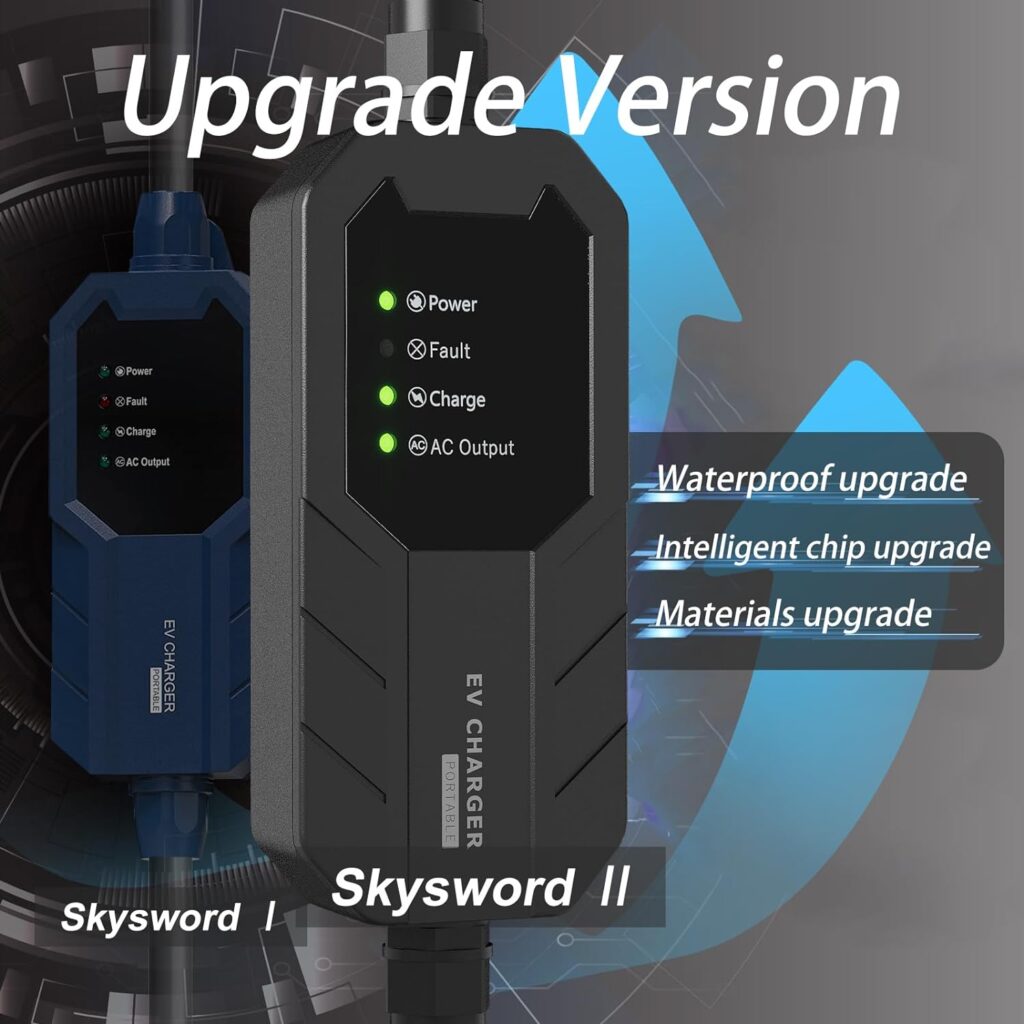 MEGEAR Skysword Ⅱ Level 1-2 EV Charger, 100-240V 16A 25FT Portable EVSE, NEMA 6-20 Plug with NEMA 5-15 Adapter Electric Vehicle Charging Station