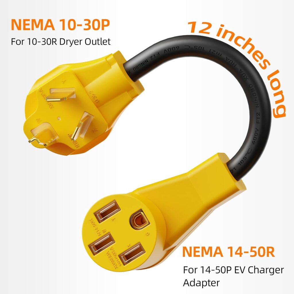 NEMA 10-30P to 14-50R EV Charger Adapter Cord, 30 Amp Dryer to 50 Amp Plug for Level 2 EV Charger, Compatible with Electric Car