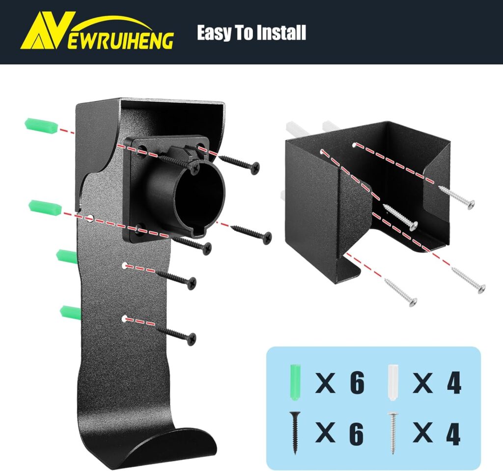 Newruiheng EV Charger Holder and Control Box Holder Set, Wall-Mount Electric Vehicle Charger Storage, Nozzle Holster Dock and Cable Organizer Combination for SAE J1772 Connector