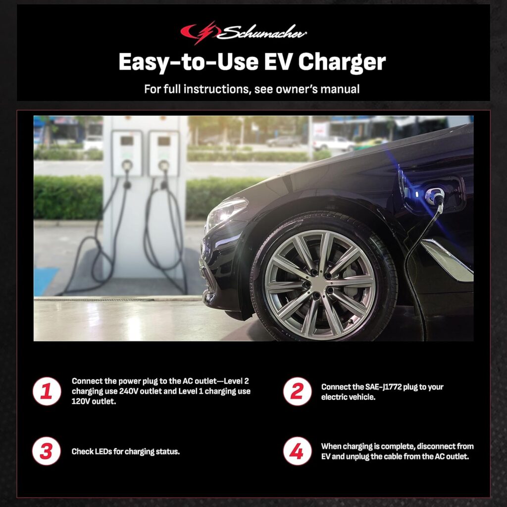 SC1455 Level 2 EV Charger - with Adaptor + 28-Foot Charging Cable - Portable EV Charger Level 1 + 2 - Up to 16A - 120V or 240V - Charges EVs 3X Faster