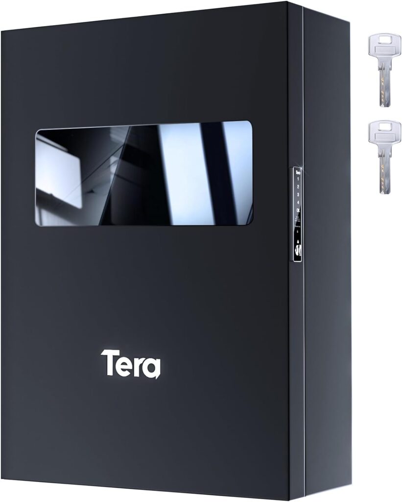 Tera Wall EV Charger Protective Box: Keyless Digital Lock with Keypad Front Tempered Glass 32lb Super Heavy Duty Waterproof Outdoor Use Cable Organizer Universal Exemplary Craftsmanship B01 Pro White