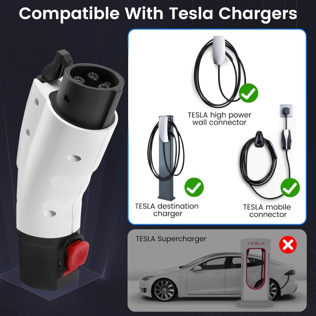 Tesla to J1772 Adapter Fit for All J1772 EVs, Max 60 Amp  250V, Waterproof Tesla Charger Adapter Compatible with Tesla Wall Connector/Destination Chargers/Mobile Connectors