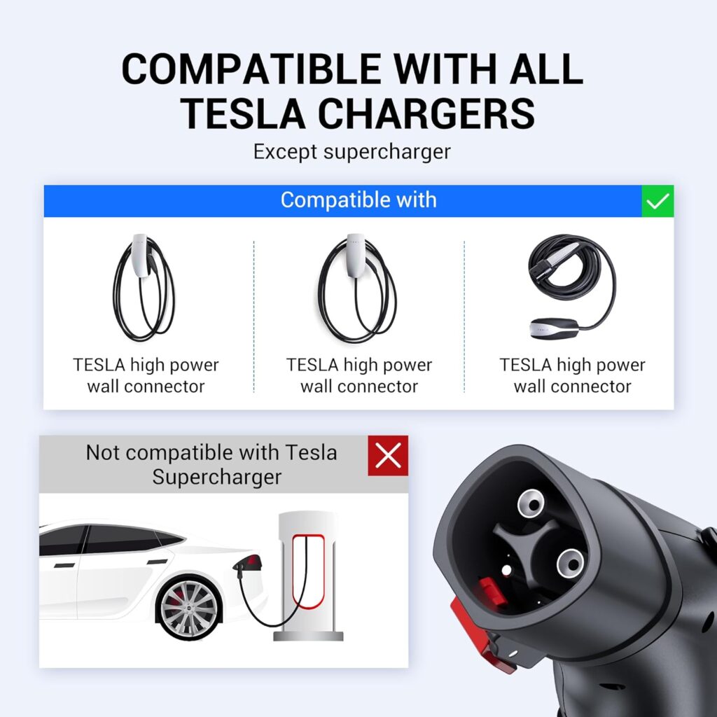 Tesla to J1772 Adapter,Tesla to J1772 EV Charging Adapter Fit for All J1772 EVs,Max 60 Amp  250V,for Tesla High Powered Wall Connector, Destination Charger and Mobile Connector(Black)