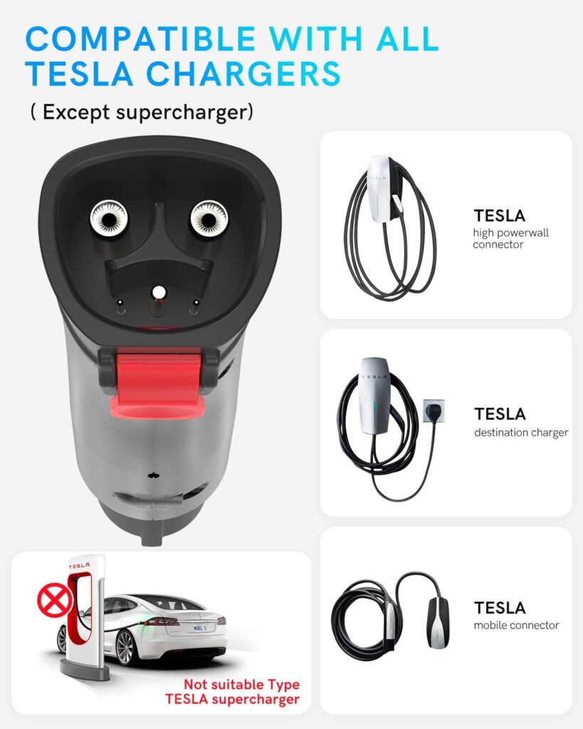 Tesla to J1772 Charging Adapter, Safety Certified Tesla Adapter with Anti-Drop Lock for J1772 EVs, Max 60A/250V AC, Tesla to J1772 Adapter for Tesla Wall/Mobile Connector/Destination Charger