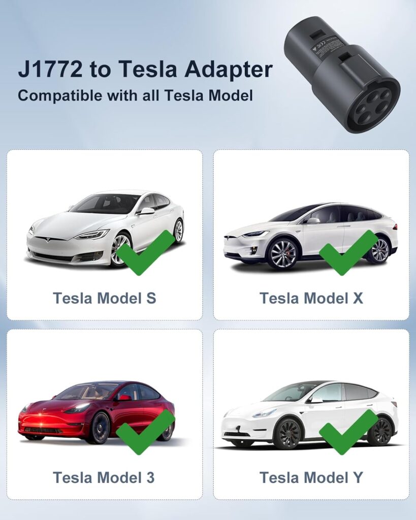 Waksmart J1772 to Tesla Charger Adapter Max 80A/250V AC Level 1 and Level 2 EV Charger Adapter SAE J1772 to All Tesla Model