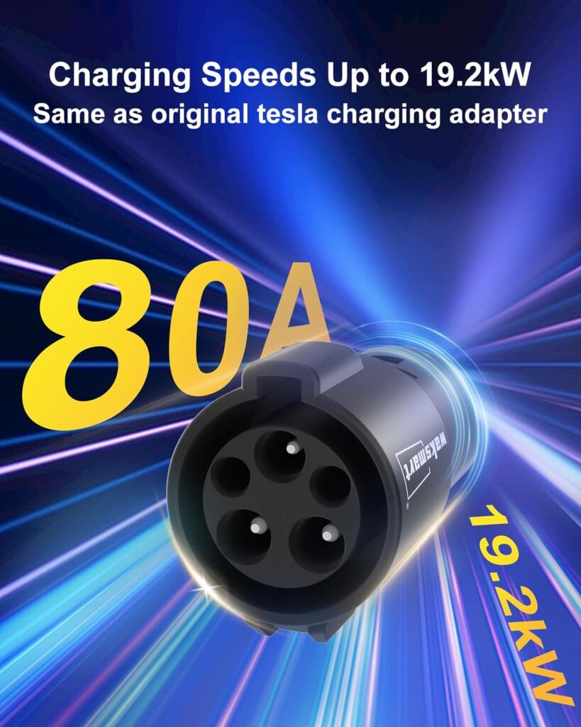 Waksmart J1772 to Tesla Charger Adapter Max 80A/250V AC Level 1 and Level 2 EV Charger Adapter SAE J1772 to All Tesla Model