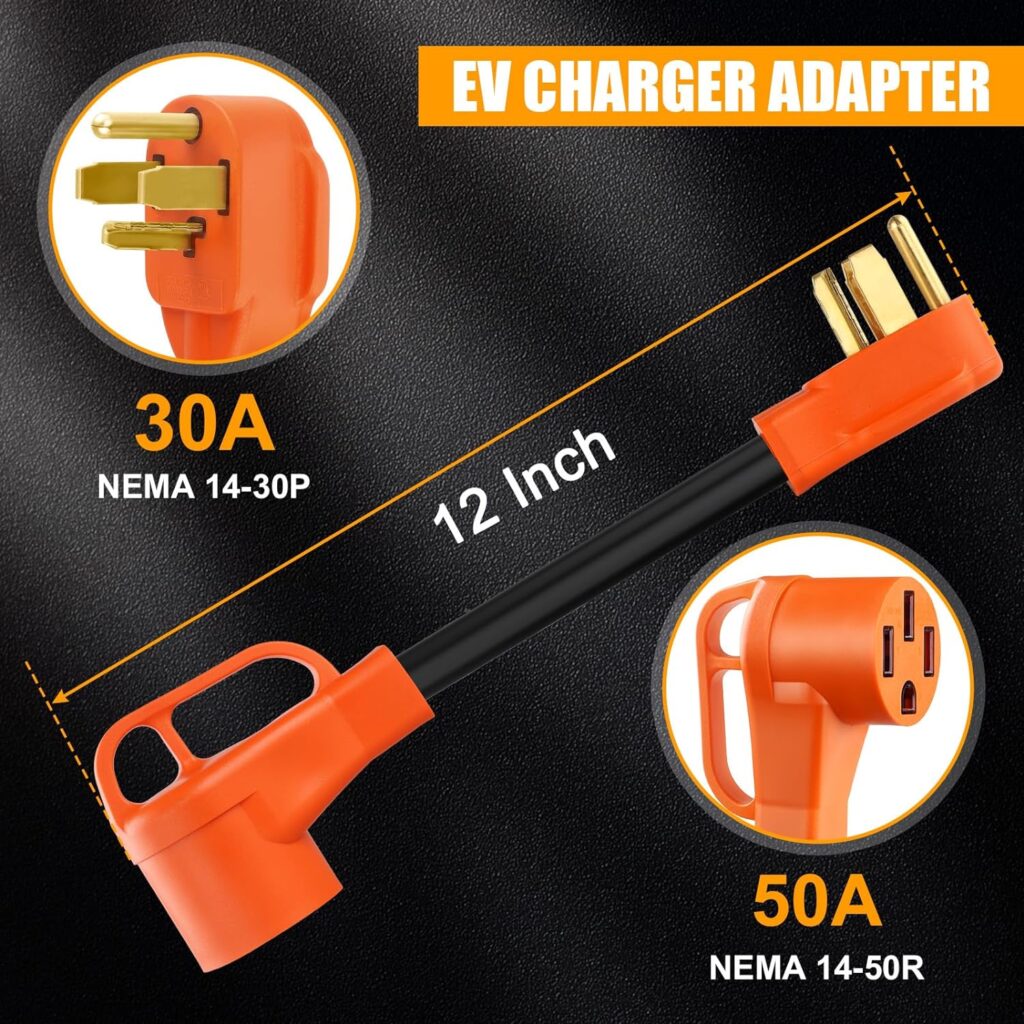 WAWETA NEMA 10-30P to 14-50R EV Charger Compatible with Tesla, 30 Amp Dryer to 50 Amp EV Conversion Adapter for Level 2 Charging UL Listed