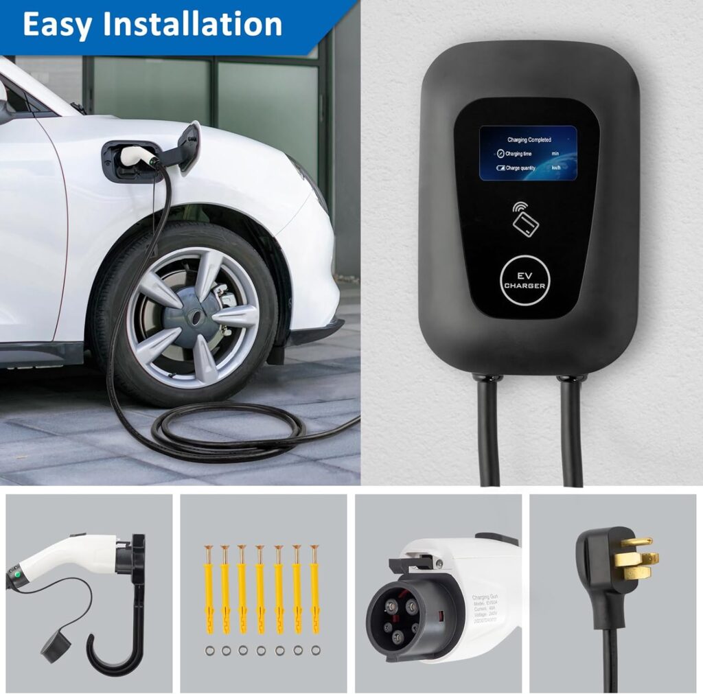 Winado Level 2 EV Charger, 48A 240V Car Charging Station, Electric Vehicle EV Charger w/ 24-Foot Cable, NEMA 14-50 Plug, Smart App Control, 2 RFID Cards, for Indoor/Outdoor, 11kW