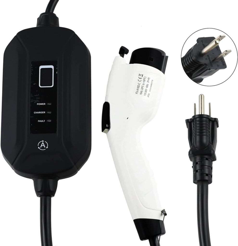 Wisepick Portable EV Charger 16 Amp 240V with NEMA 5-15 Level 1 or NEMA 6-20 Level 2 Electric Vehicle Charging Station Adapter 24.6 ft (Level 1 (NEMA 5-15))