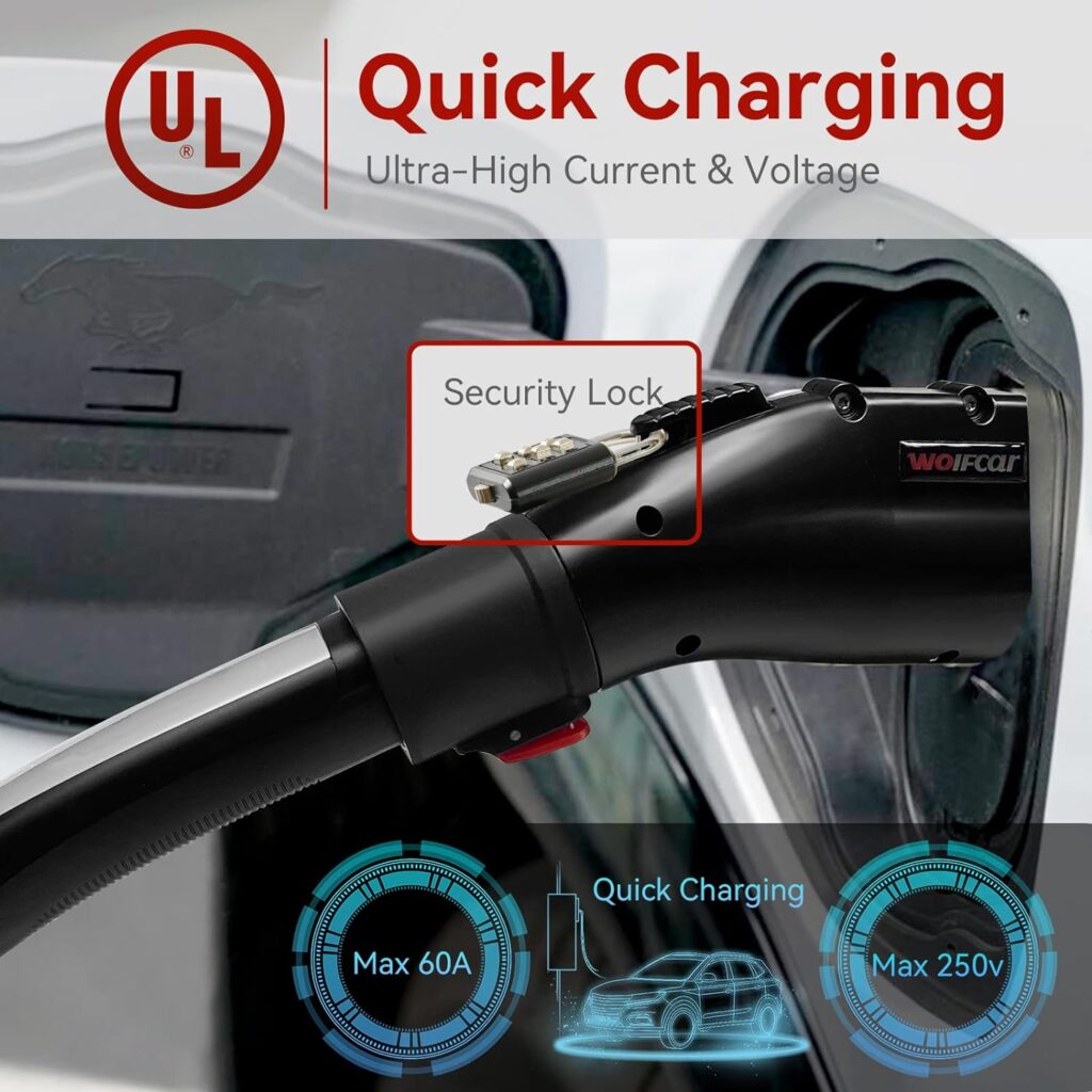 WOLFCAR Tesla to J1772 Adapter with Safety Lock, Max 60A  250V, Portable Tesla Charger to j1772 Adapter Compatible with Tesla Wall Connector, Mobile Connector, and Destination Charger