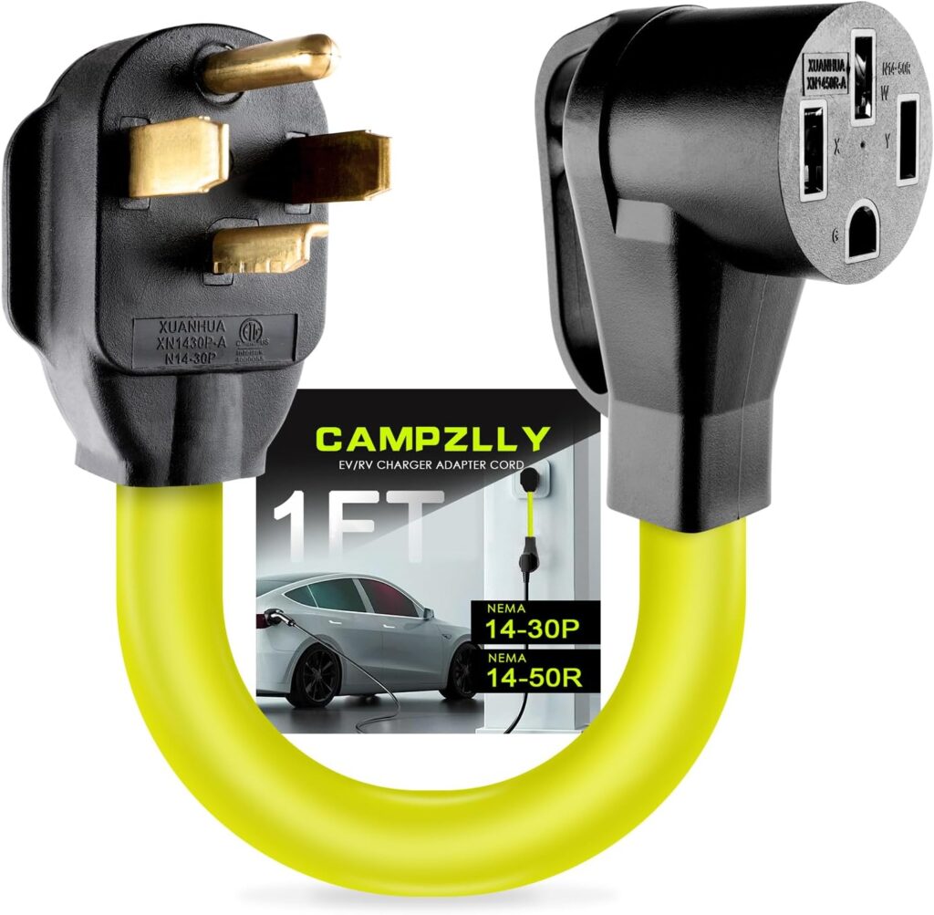 Campzlly EV Charger Adapter Cord, NEMA 14-30P to 14-50R Adapter, 30Amp Dryer Plug to 4 Prong Female, Compatible with EV for Level 2 Charging, STW 10 AGW, ETL Listed